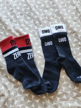 Men's Athletic Crew Socks - Black with Red & White Accents